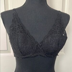 Elegant Black Lace Bra with Plunging Neckline